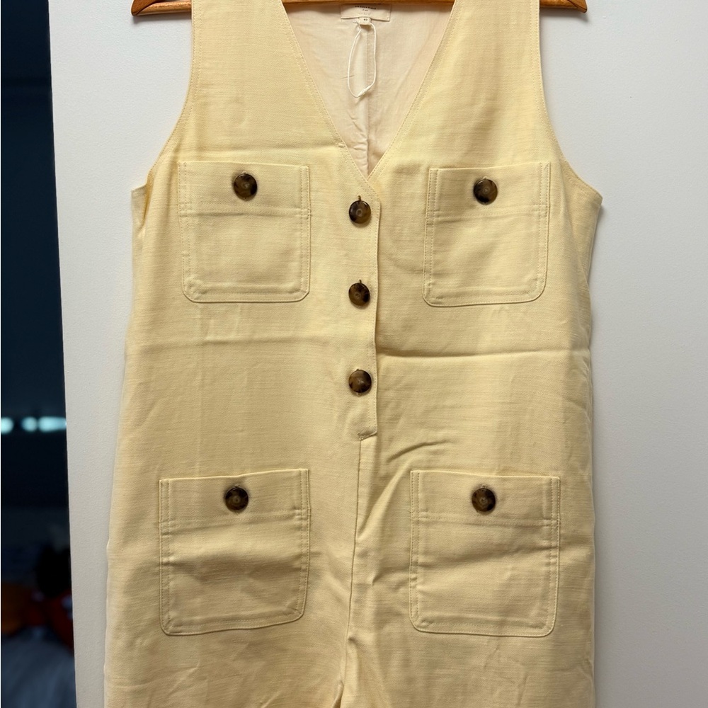 Sezane Cream Button-Front Jumpsuit